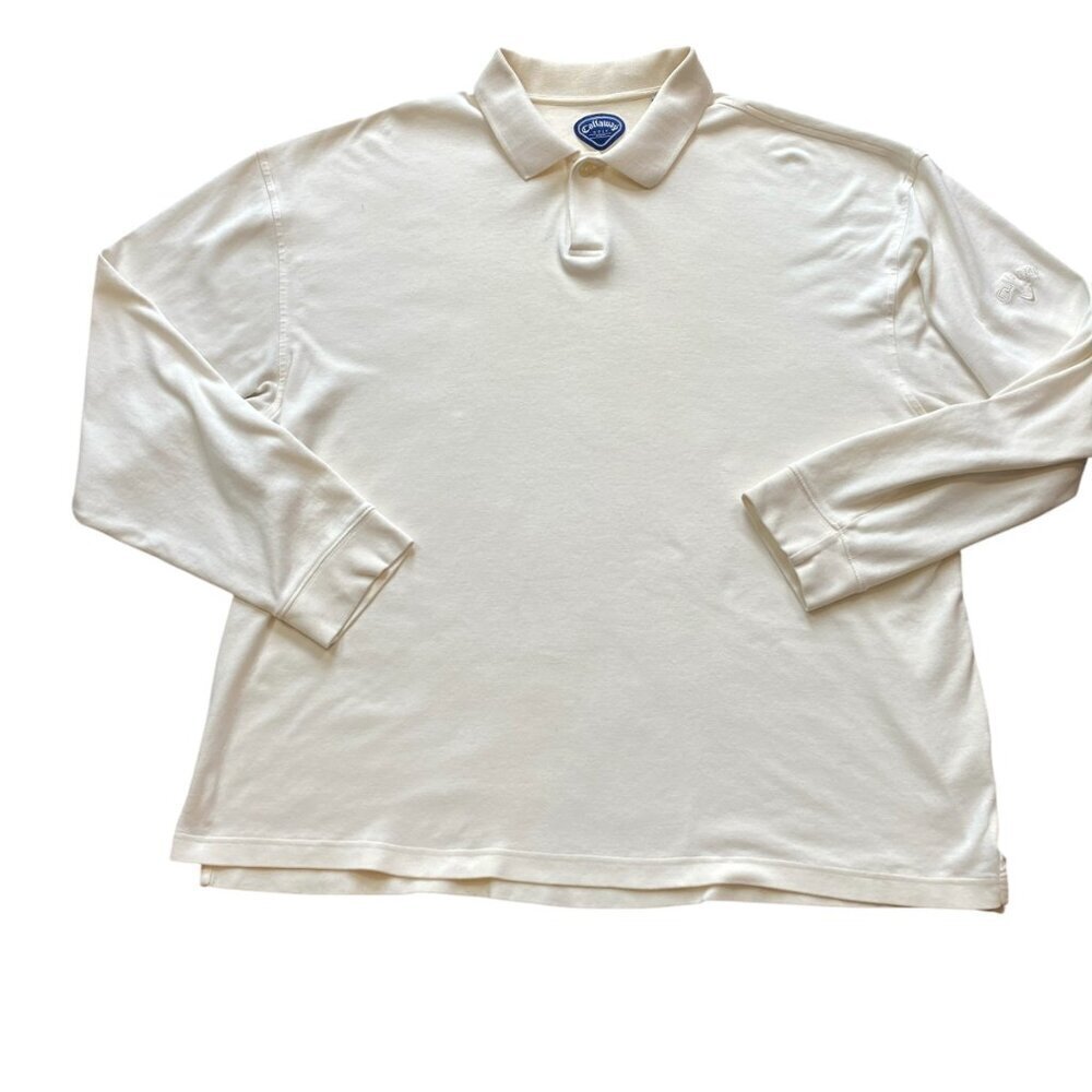 Men's Callaway‎ Golf Sport Long Sleeve Polo Shirt Cream XL #345E
